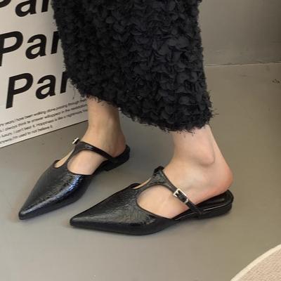 Fashion High Heels Women's Fashion Pointed Toe Shallow Mouth Cover Foot Anti-Slip Wear-Resistant Low Shoes Wrapped Toe Slippers