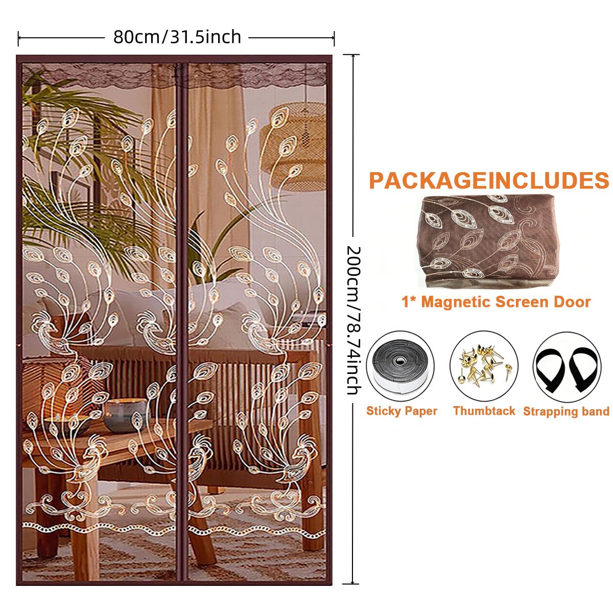 Magnetic Screen Door, Self-Closing Mosquito Screen, Insect-Proof Screen Door, Peacock Embroidered Breathable Mesh Screen - Brown 80*200cm/31.5*78.74