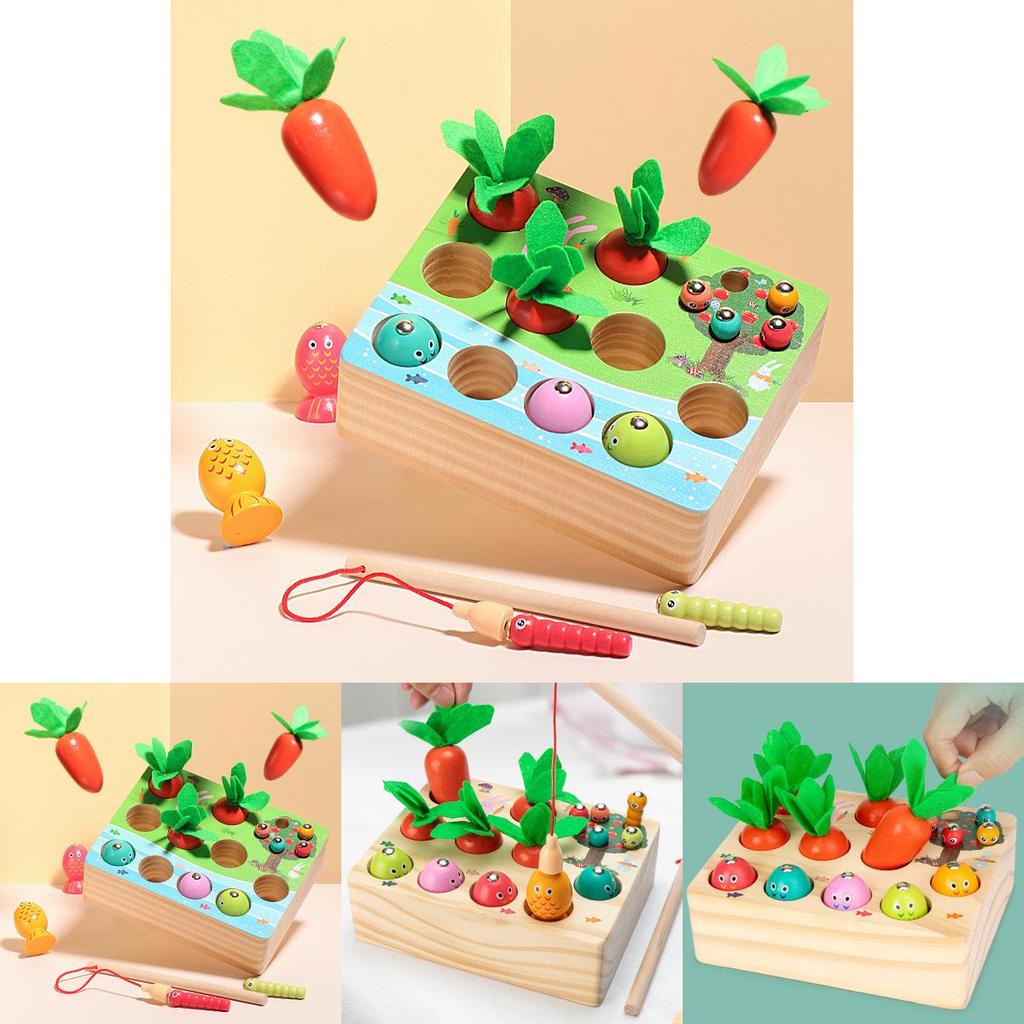Wooden Trigame Set For Kids With Fishing And Insect Catching Skills Educational Toy For Early Learning