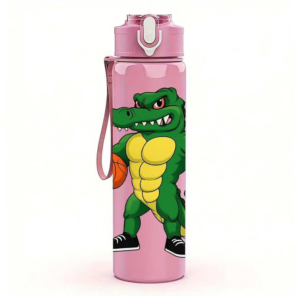 1PC Basketball Playing Dinosaur Pattern 750ml Color Plastic Sports Water Bottle Leakproof Flip Straw Lid Suitable for Sports Office Home Use