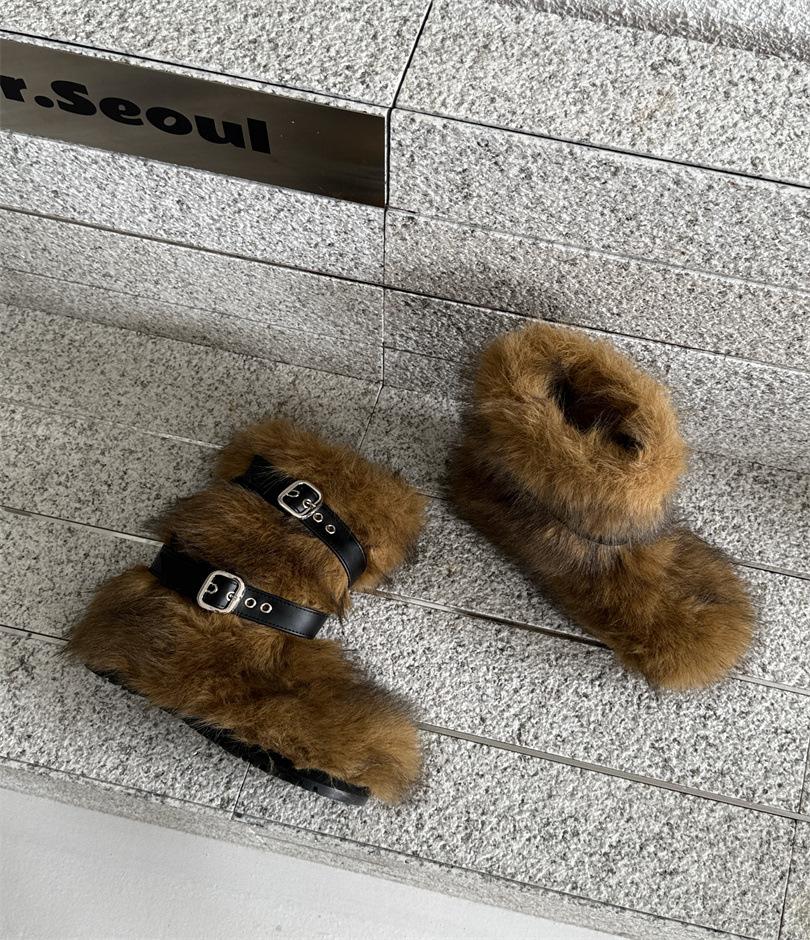 Fluffy Snow Boots Winter Women's 2025 New Thick-soled Non-slip Fluffy Cotton Shoes Medium Boots