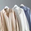 Chemise Femme Revers Manches Longues Boutons Patte de Boutonnage Hauts de Chemise avec Poches Couleur Unie Coupe Régulière Chemise Décontractée Travail Vie Quotidienne