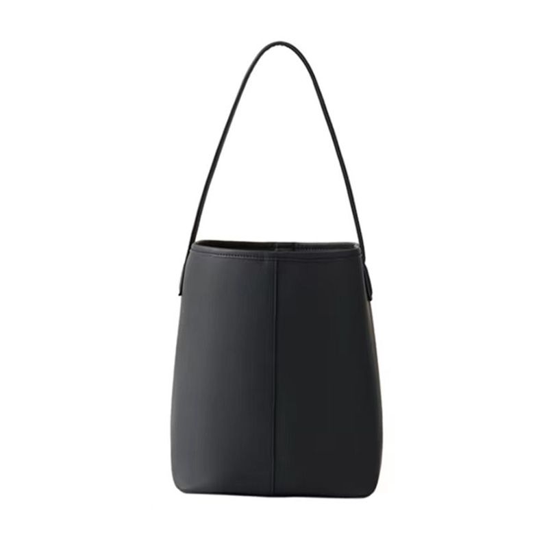 

Japan fashion Non-Printed Bucket Bag Women Tote Bag All-Match Large Capacity Commuter Bag Shoulder Handbag Hand Ring Underarm Bag Black (single hand strap) short