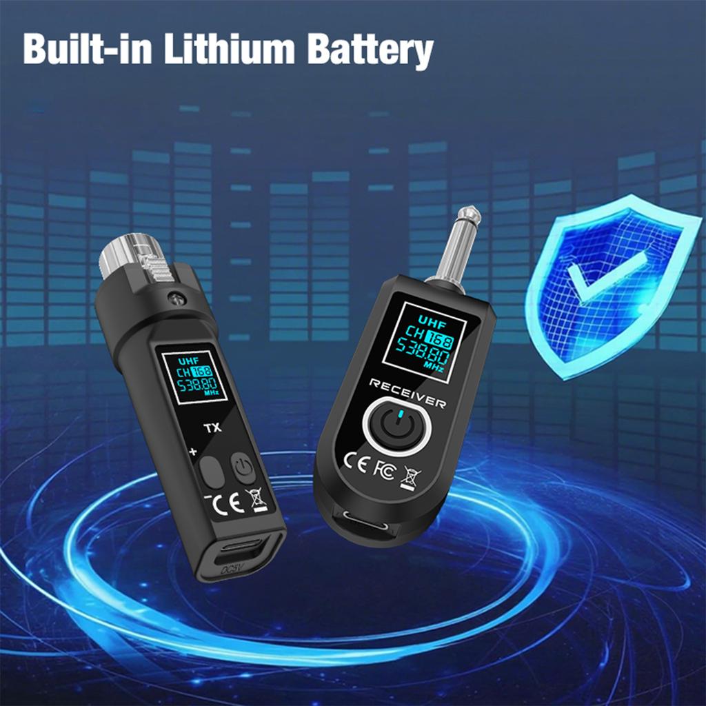 Dynamic Microphone Adapter 6Hrs Battery UHF Automatic Transmitter Setup 200mAh 164ft Range for Audio Mixer and PA Setup