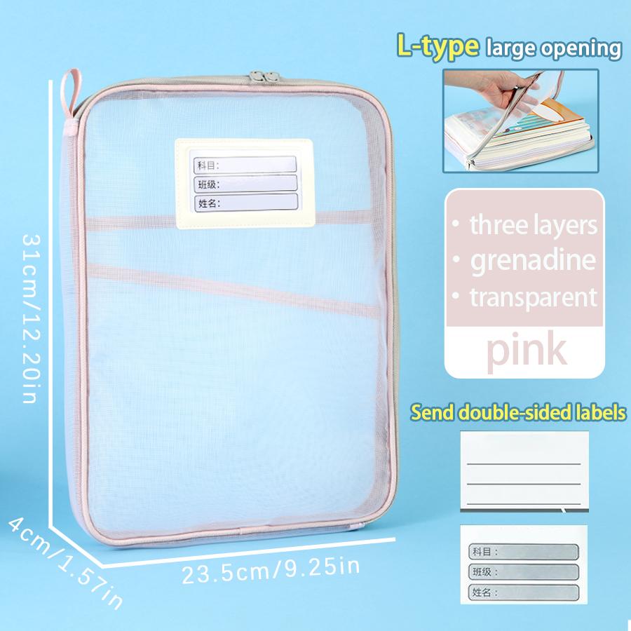 Aktentasche aus Netzstoff mit Reißverschluss für Schülerprüfungen, Schreibwarenhalter, Aufbewahrungstasche, durchscheinender Reißverschluss, Bleistifttasche, Büro-/Schulbedarf