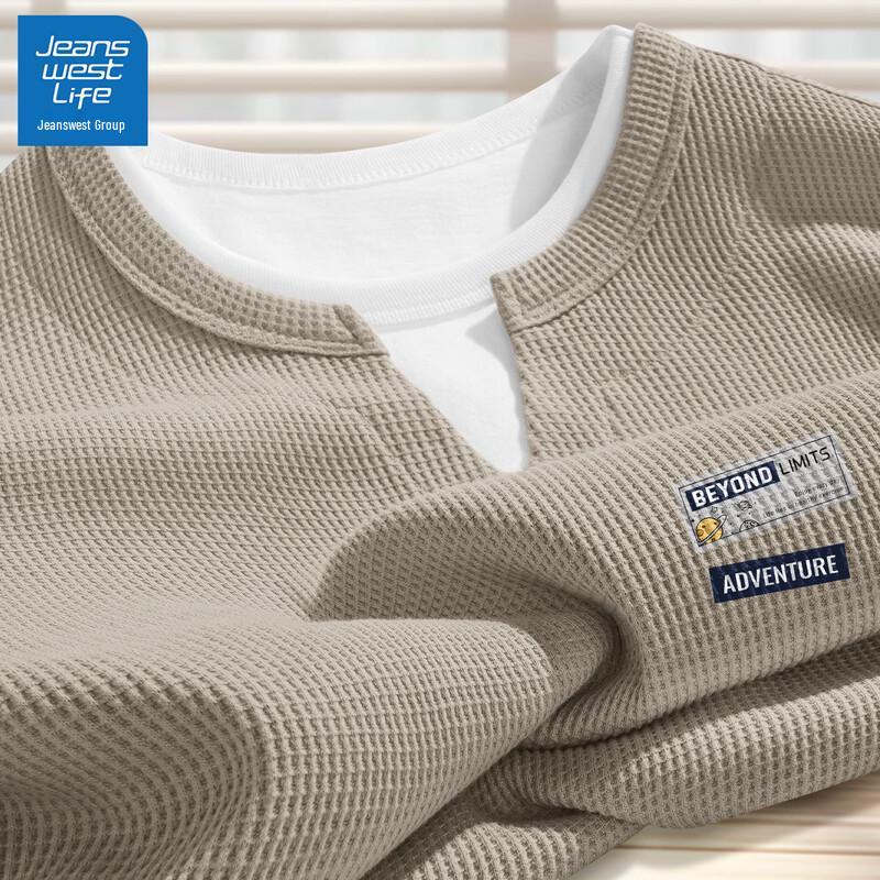 JEANSWEST LIFE Męska koszulka z długim rękawem, dekoltem V i fakturą wafelkową, model 2026