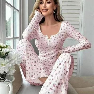 Evropský a americký styl Podzim/Zima Sexy ležérní pyžamový set s dlouhým rukávem pro ženy