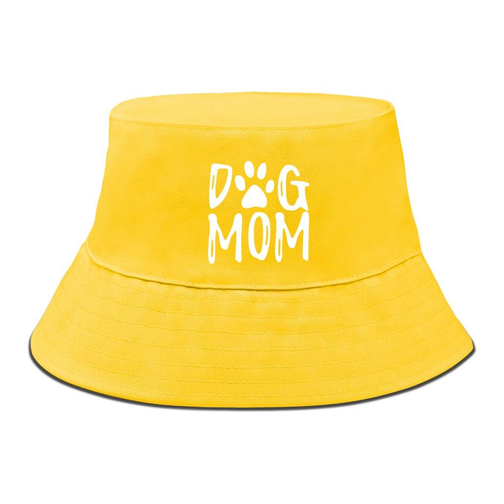 DOG MOM" Print Bucket Hat , White Dog Paw Men's Cap Simple Trendy Fashion Fishing Hat