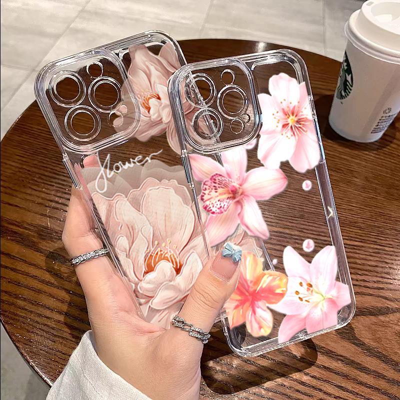 Pink Lily Flower Case For Redmi Note 15 Pro 14 4G 13 5G 12 Plus MAX 11 Pro 12S 11S A5 A3 15C 13C 14C Y2K Soft Clear Cover