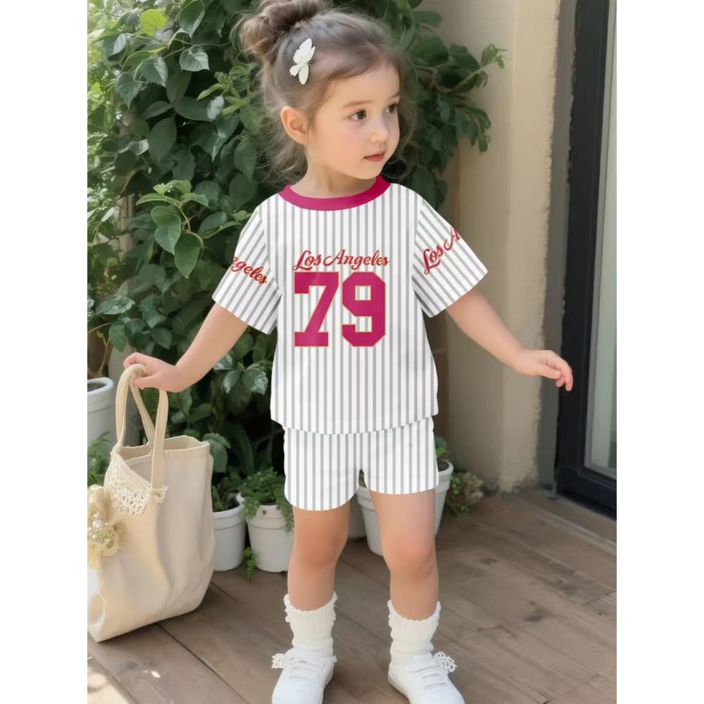 Summer New Young Girl Sets Number 23 Print Crew Neck Short Sleeved Cute T-Shirt Shorts Women's Casual 3D Print T-shirt Tops Tee