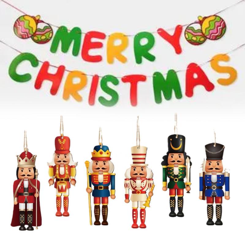 Pcs Nutcracker 6 Soldiers Wooden Pendant Hanging Decorations Christmas Gift