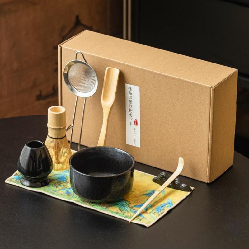 Set Of 8 Ceramic Matcha Bowl Including Wooden Whisk Modern Japanese Matcha Preparation Tool Teaware Accessories