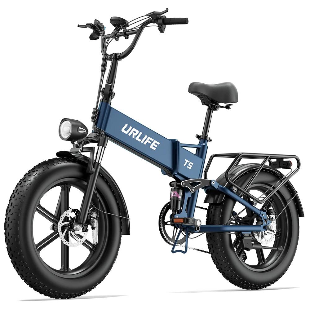 Bicicleta Eléctrica Plegable Urlife T5 Rueda Ancha de 20" Motor de 750W Full Suspension Bicicleta Eléctrica para Adultos 48V 13Ah Frenos de Doble Disco 7 Velocidades Carga Máxima 120Kg