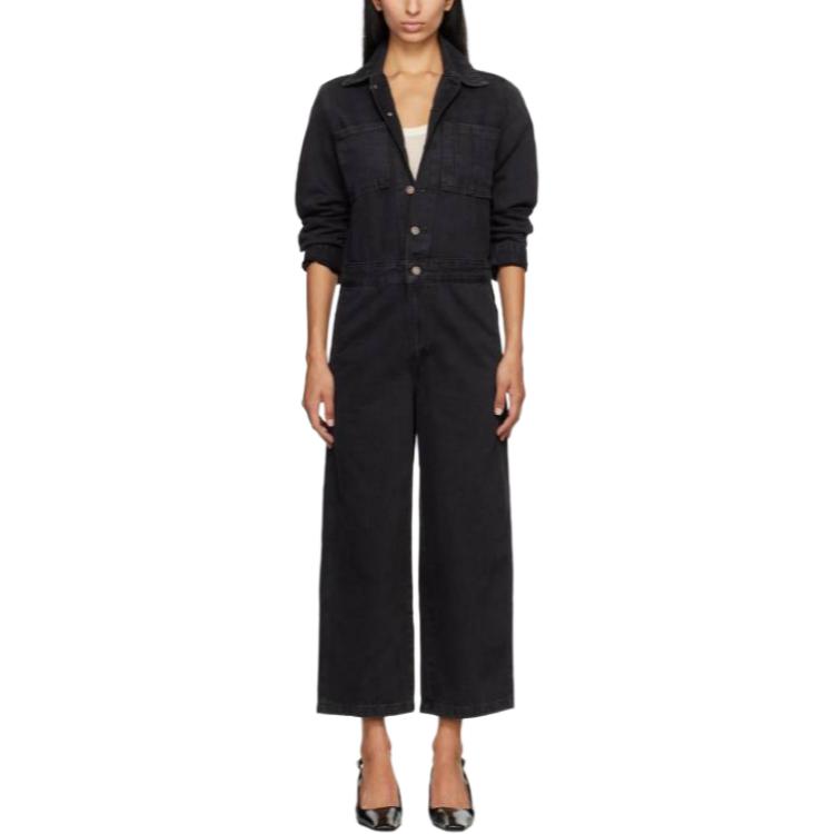Levis Solid Color Pocket Button Long Sleeve Loose Jumpsuit Women jumpsuits Black A59300007