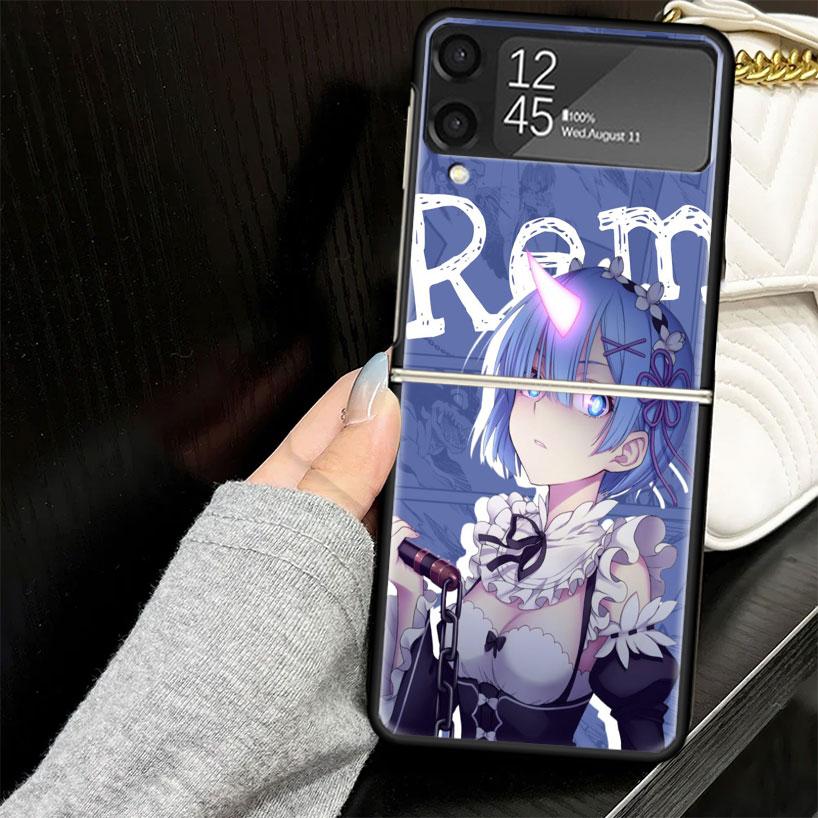 R-Rem Re Zero Anime Case for Samsung Galaxy Z Flip7 Flip6 Flip5 Flip4 Flip3 5G Hard Phone Shell Z Flip 7 6 5 4 3 Black Cover