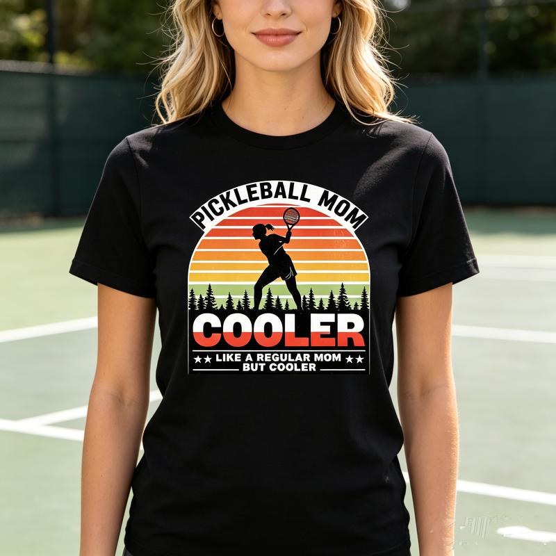 Pickleball Mom Cooler TShirt Vintage Sunset Sport Graphic Tee Casual Short Sleeve Shirt for Unisex Gift Streetwear Player Lover