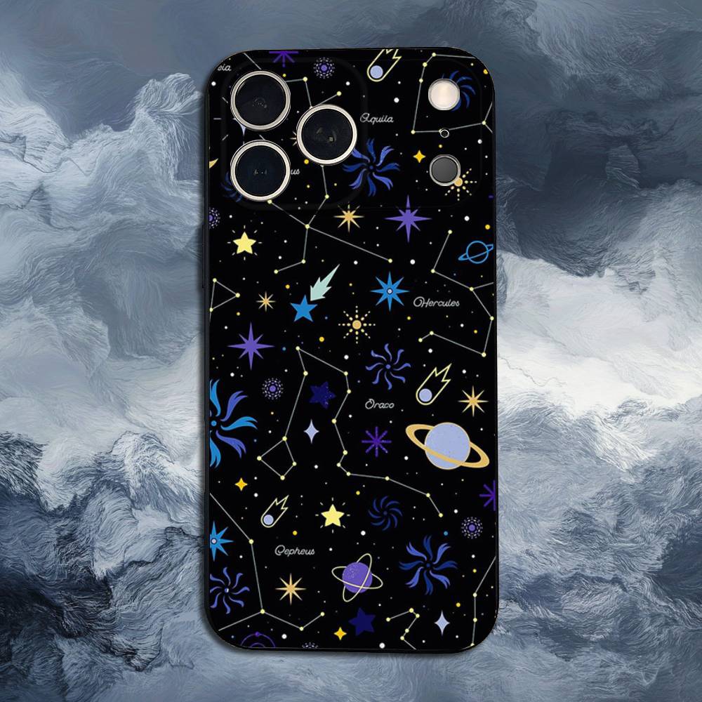 Starry Night Constellations Case For iPhone 12,14,15,16,17,13,11,X,Mini,Plus,Pro Max,8,7,XR,SE,XS,Soft Silicone Black