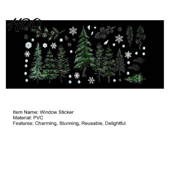 Window Decals for Glass Christmas Tree Clings Green Pine Trees Snowflake Decals Winter Decorative Stickers