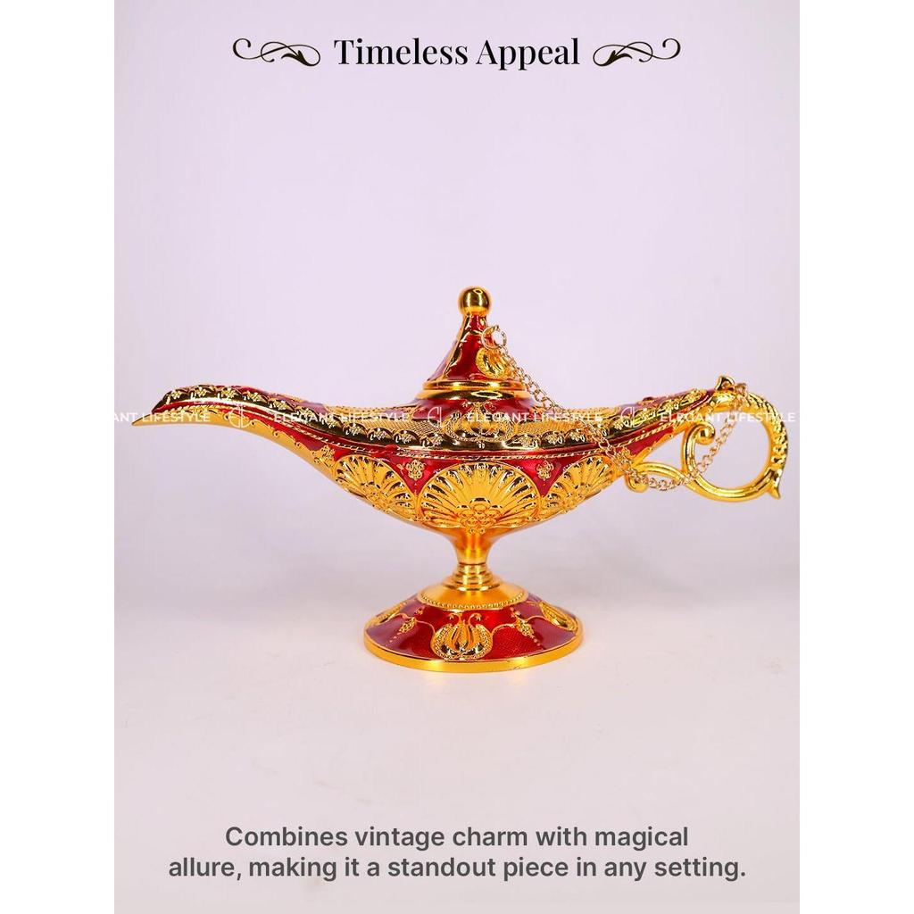 Ge Aladdin Chirag Lamp-Luxurious Metal Jewelry Box,Decorative Showpiece, Home & Office-(Gold-red)