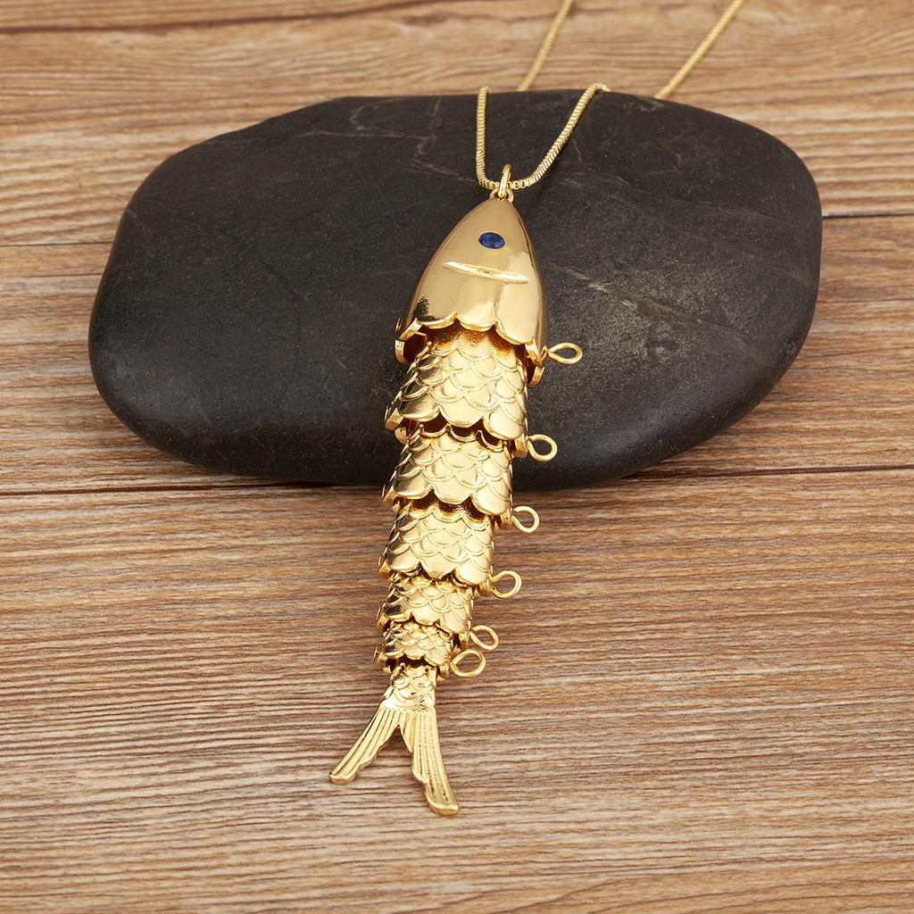 AIBEF Lebensechter Goldfisch Halskette 3 Designs S/M/L Dunkelblauer Kristall Kupfer Schmuck Zubehör Party Für Damen Herren Geschenk