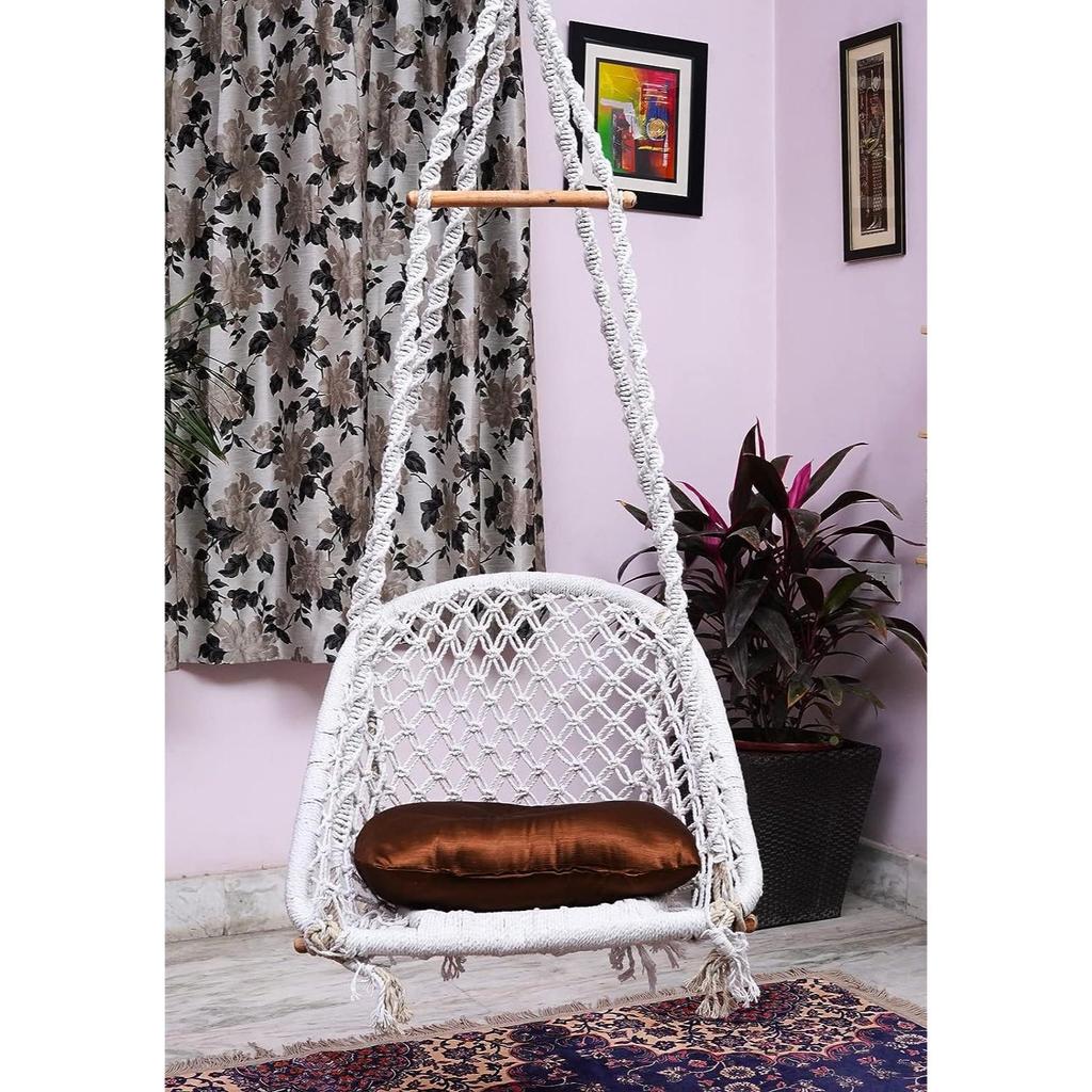 Duży bawełniany hamak w kształcie litery D, wisząca huśtawka z poduszką