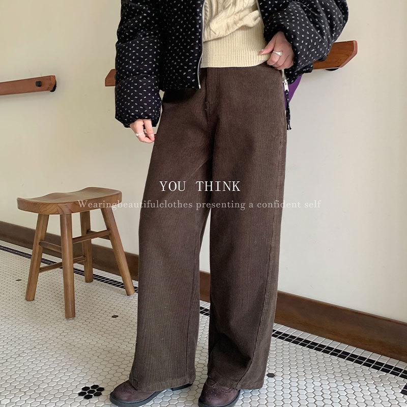 Thirteen Lines Women s Winter Casual Straight-Leg Pants with Plus Velvet Warmth, Korean Style 1605. Medium