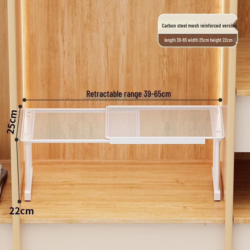 Punch-Free Retractable Kitchen Cabinet Organizer: Iron Art Grid Shelf & Stackable Wardrobe Partition.