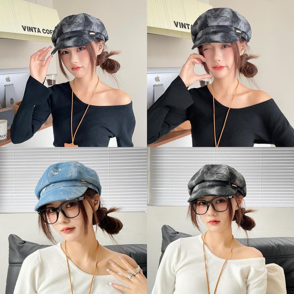 Ripped Fashion Design Women Casual Denim Beret For Fall And Winter Use Daily