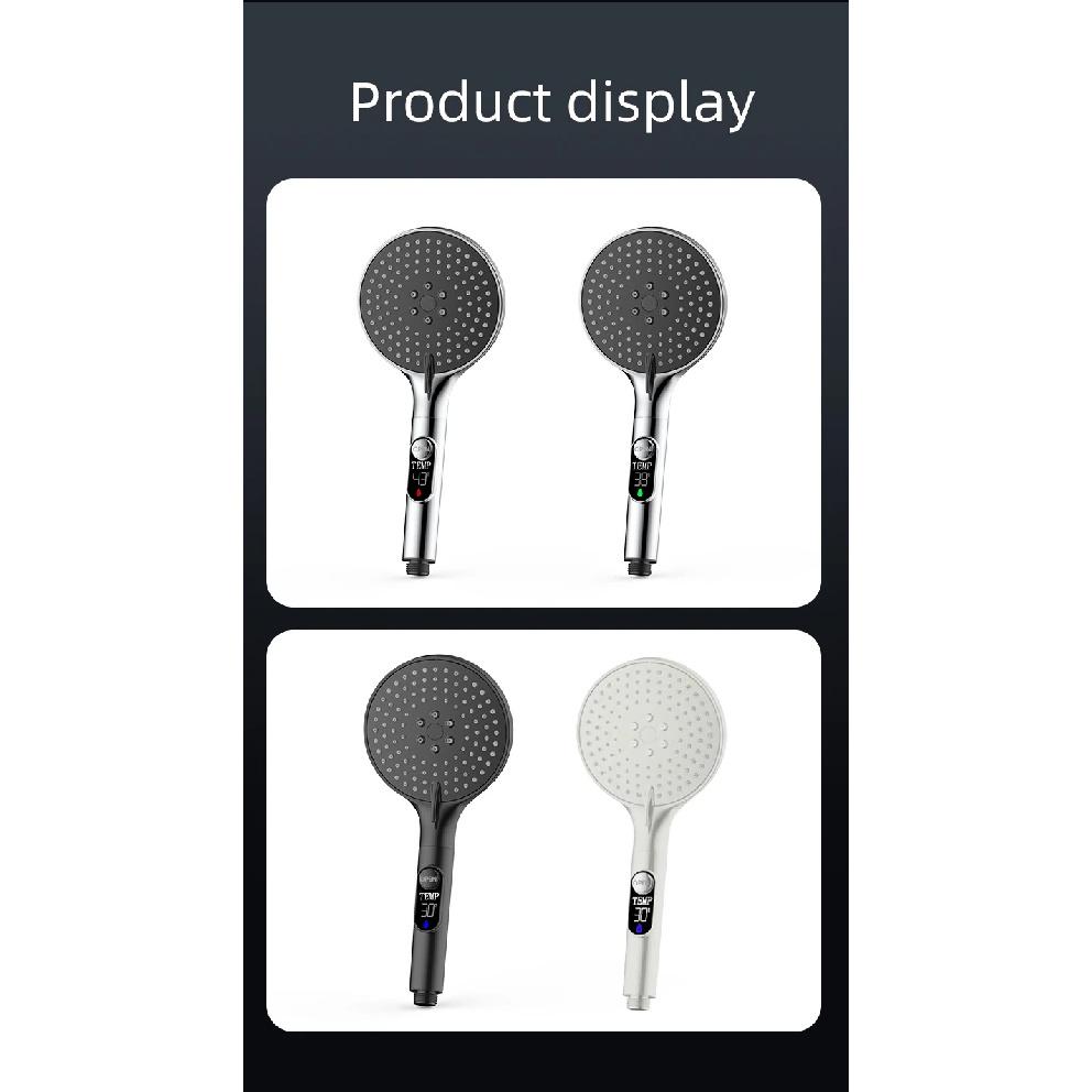 1pc Digital Temperature Display Handheld LED Shower Head Water Powered Without Battery Bathroom Accessories Pressurized 3 Speed