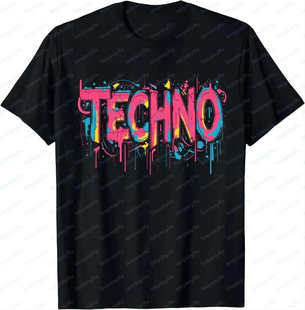 Techno Music Optical Illusion Glitch Trippy EDM Rave TShirt Vintage Women Clothes Y2k Tops Ropa De Mujer Harajuku Style Tee