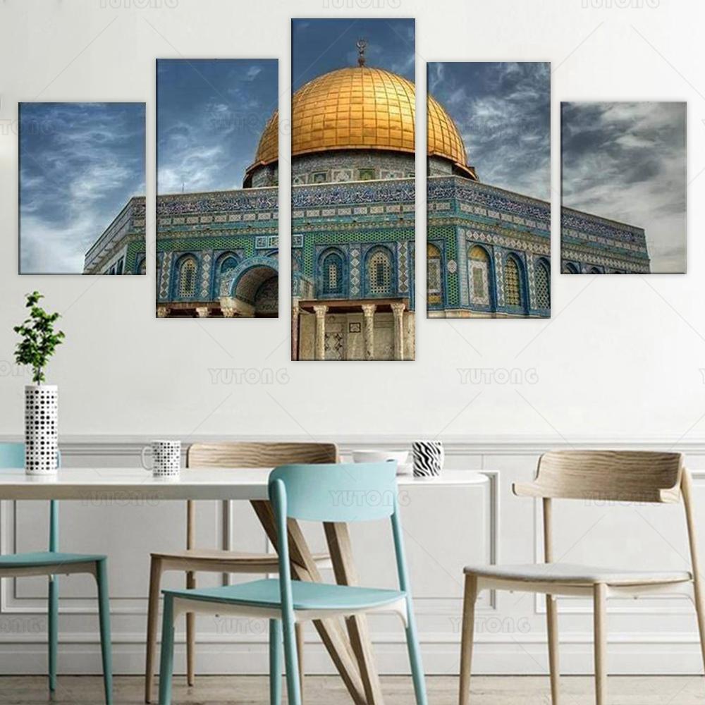 Unframed 5 Panel Al Aqsa Jerusalem Palestinian Israel Mosque Cuadros Canvas HD Posters Wall Art Pictures HD Paintings Home Decor