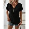 Exquisite Ribbed Round Neck Notched T-shirts Comfortable and Versatile Cashmere Short Sleeved Women's T-shirts