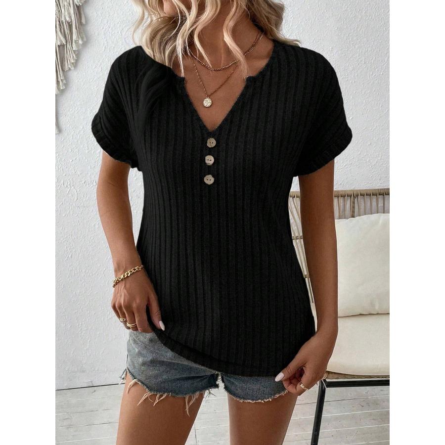Exquisite Ribbed Round Neck Notched T-shirts Comfortable and Versatile Cashmere Short Sleeved Women's T-shirts