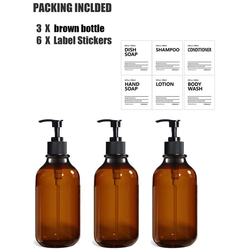 Dispenser de săpun lichid de 500 ml Balsam șampon gol reîncărcat Recipient pentru spălarea corpului cu etichetă/raft/tavă pentru baie, bucătărie