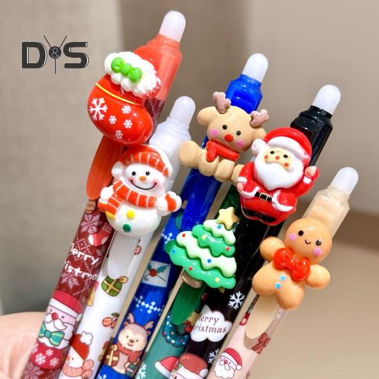 36 Adet Noel Jel Kalem 0.5mm Uç Mavi Silinebilir Mürekkep Kalemi Okul Ofis Yazma Malzemeleri için Şenlikli Desenli Silinebilir Basmalı Kalem