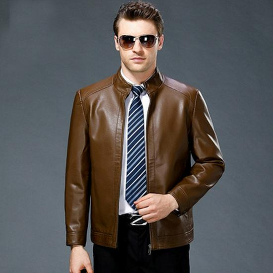 Men's Genuine Leather Sheepskin Jacket for Middle-Aged/Elderly - Spring/Autumn Wear