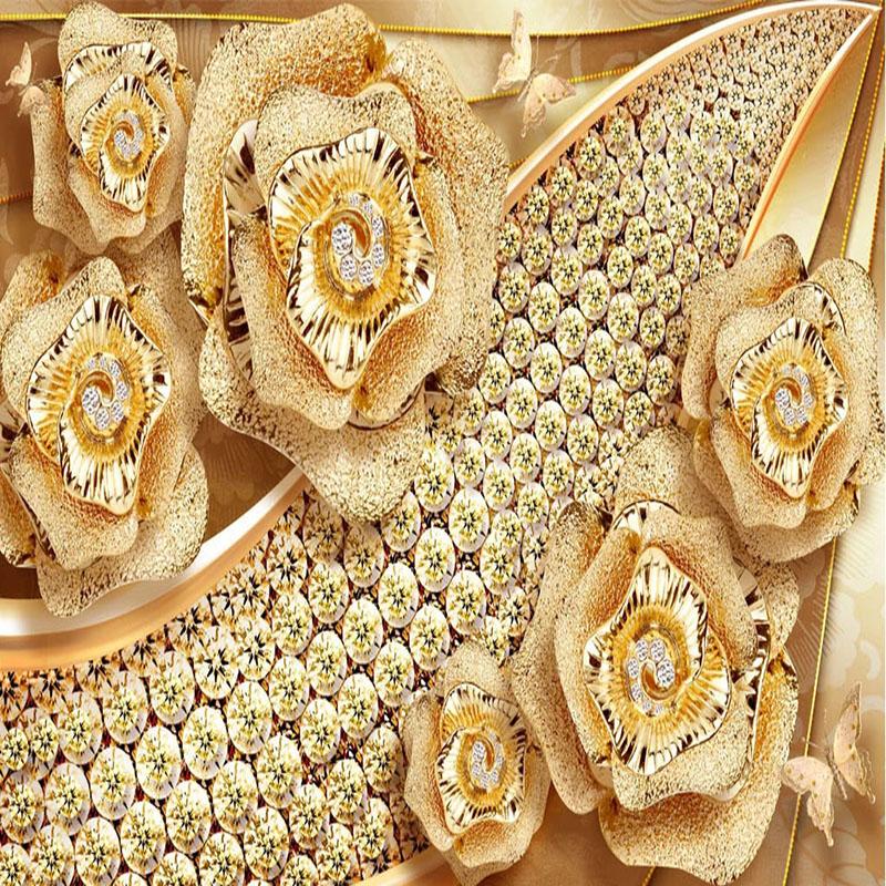 European Style 3d Stereo Diamond Flower Jewelry Wallpaper Living Room Tv Sofa Bedroom Luxury Home Decor Wall Papers Photo Murals