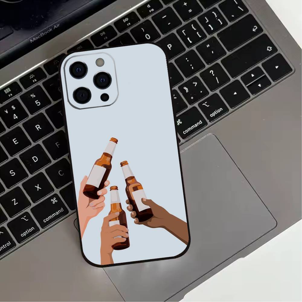 Beer Alcohol CHEERS Phone Case For iPhone 17,16,15,14,13,12,11 Plus,Pro Max,XS,Soft Silicone Black Cover