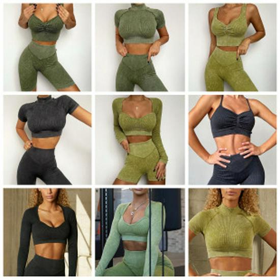 Seamless Knit Quick-Dry Running and Yoga Long Sleeve Set with Slim Fit Pants