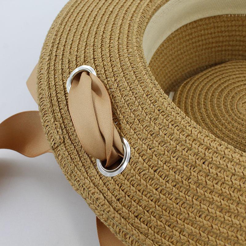 Hat Ladies Trendy Streamer Straw Hat Summer Beach Outing Flat Top Top Hat Sun Protection British Sun Hat