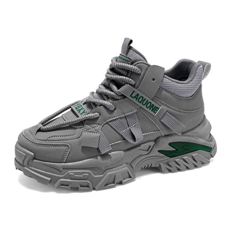 

Four Seasons Teen Thick-soled Little White Shoes Student Simple Style High-top Sneakers Fashion Leather Lace-up Dad Shoes 44