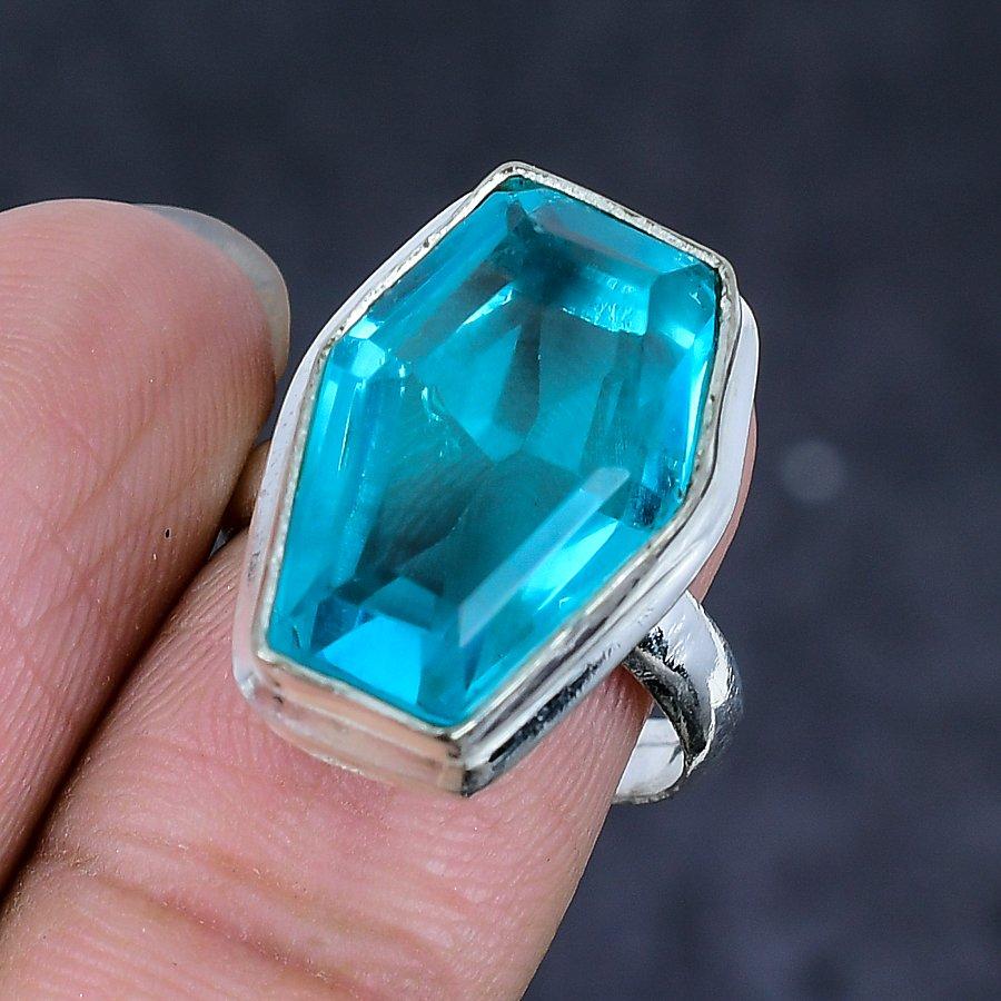 Natural Blue Topaz Gemstone 925 Sterling Silver Jewelry Ring Size 8 H9u70