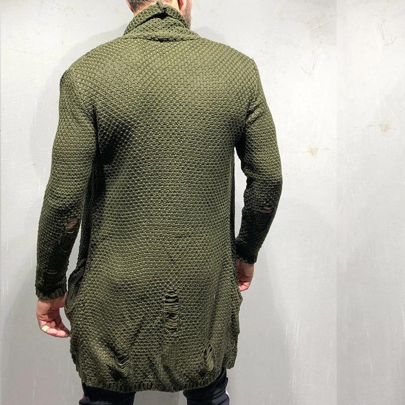 Autumn-Winter Men's Mid-length Loose Knit Cardigan - European & American Muscular Style Sweater