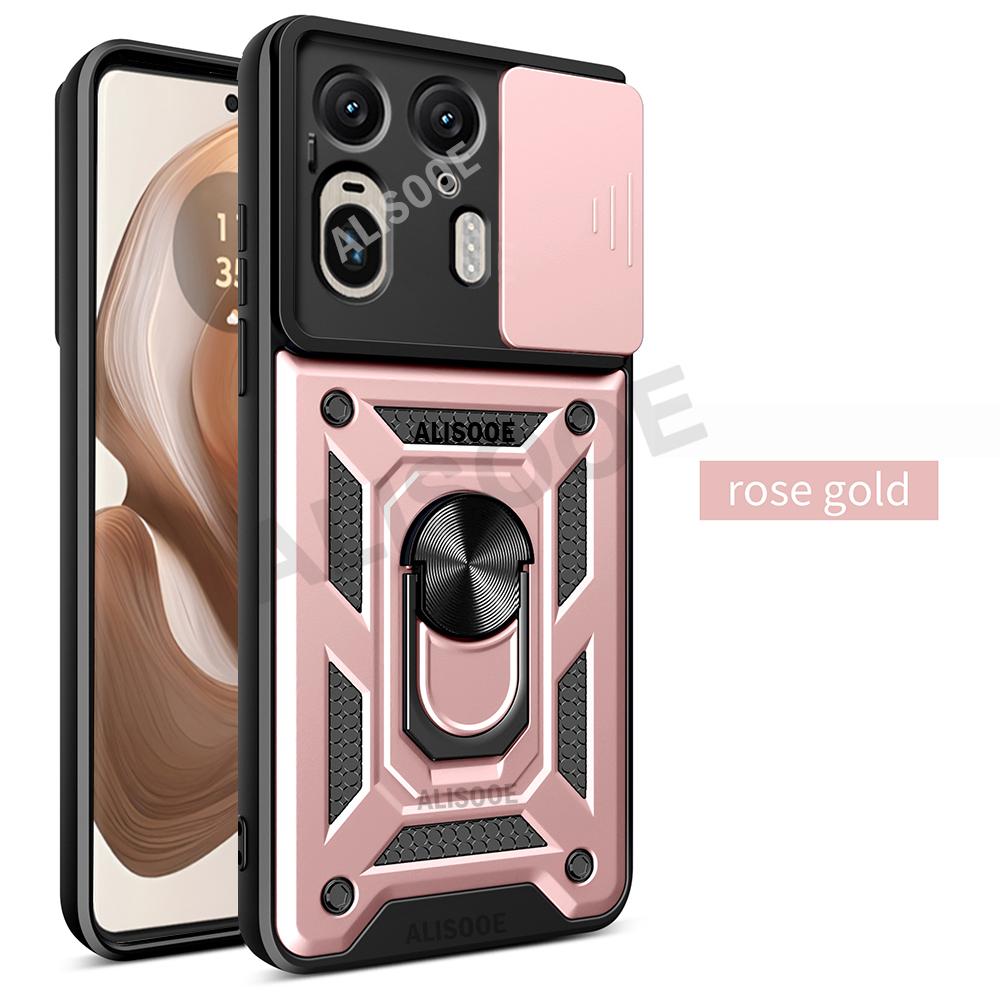 

Слайд-камера Funda для Motorola Edge 50 Ultra 5G Case Armor Ring Stand Защитный чехол для Motorola Moto Edge X50 Ultra Capa for Edge X50 Ultra розового золота