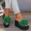 Summer New Flower Muffin Slippers Women's 2025 Large Size One-word Slippers Thick-soled Cool Slippers
