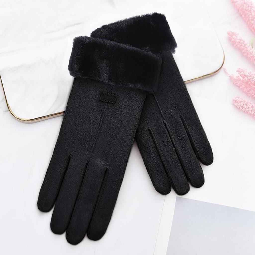 Women Winter Gloves Faux Suede Texting Full Finger Elastic Cuff Touchscreen Thermal
