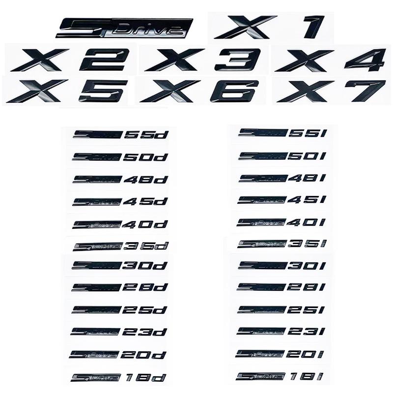 3D ABS Glossy Black SDrive Alphanumeric Emblem Sticker for BMW X1 X2 X3 X4 X5 X6 X7 & GT - 18i 20i 23i 25i 28i 30i 35i 40i 45i 5 YY8
