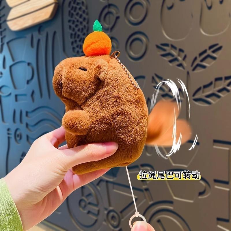 Cartoon Plush Fun Persimmon Keychain With Wiggling Tail Capybara Decoration Bag