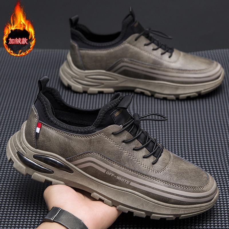 

Мужская обувь осень и зима новая большой размер спортивная обувь кожаная поверхность повседневная обувь низкий верх дышащая флис утолщенная 48