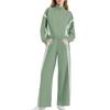 Women's Zip‑Up Stand Collar Striped Side Wide Leg Pants 2‑Piece Tracksuit Set